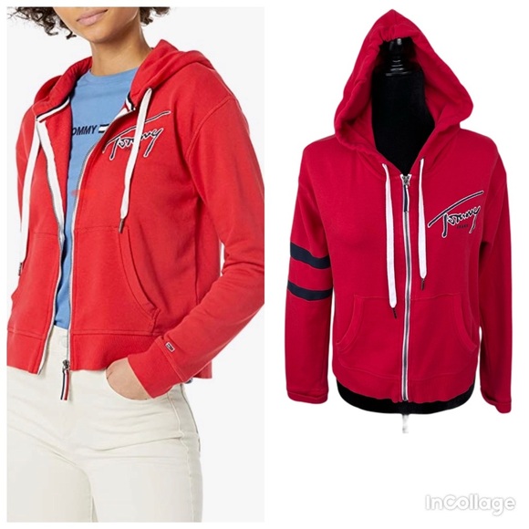 NWT Tommy Jeans Red Signature Zip Hoodie Size M - Picture 1 of 12